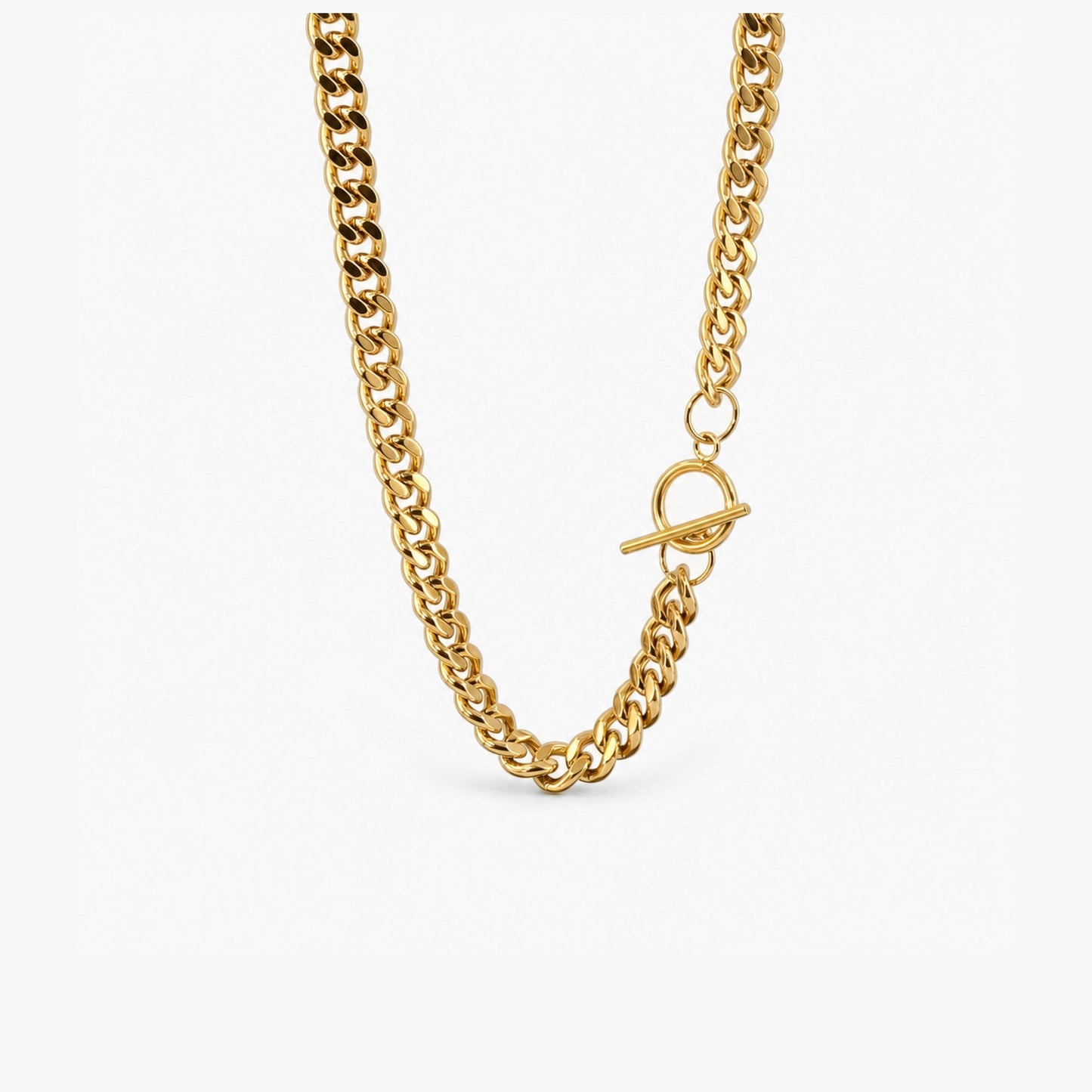 Gold T-bar Curb Chain Necklace