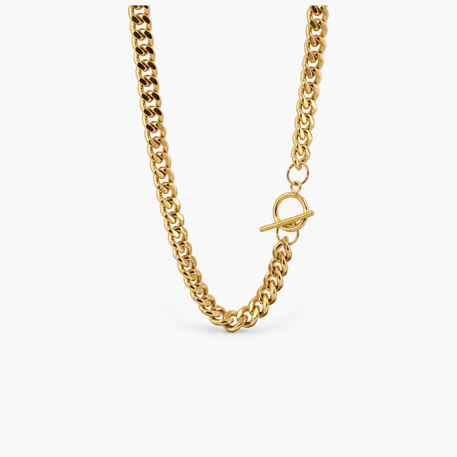Gold T-bar Curb Chain Necklace