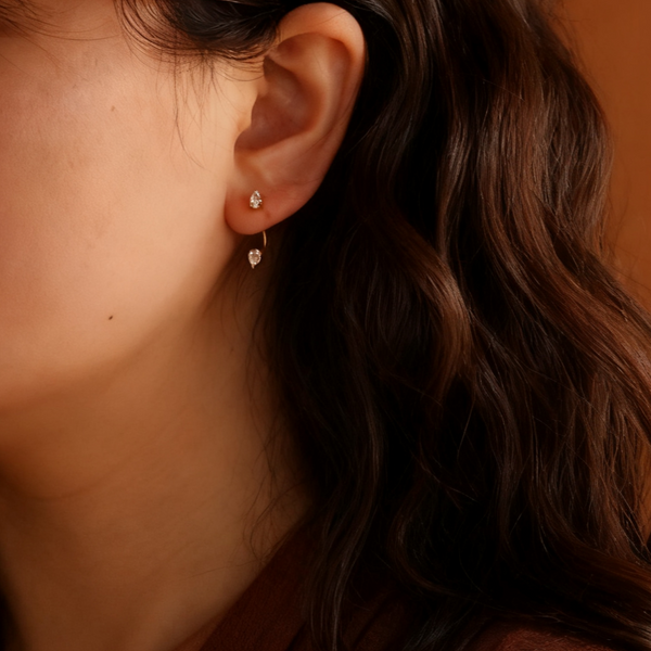 Teardrop Crystal Ear Jacket – Waterproof Gold Earrings