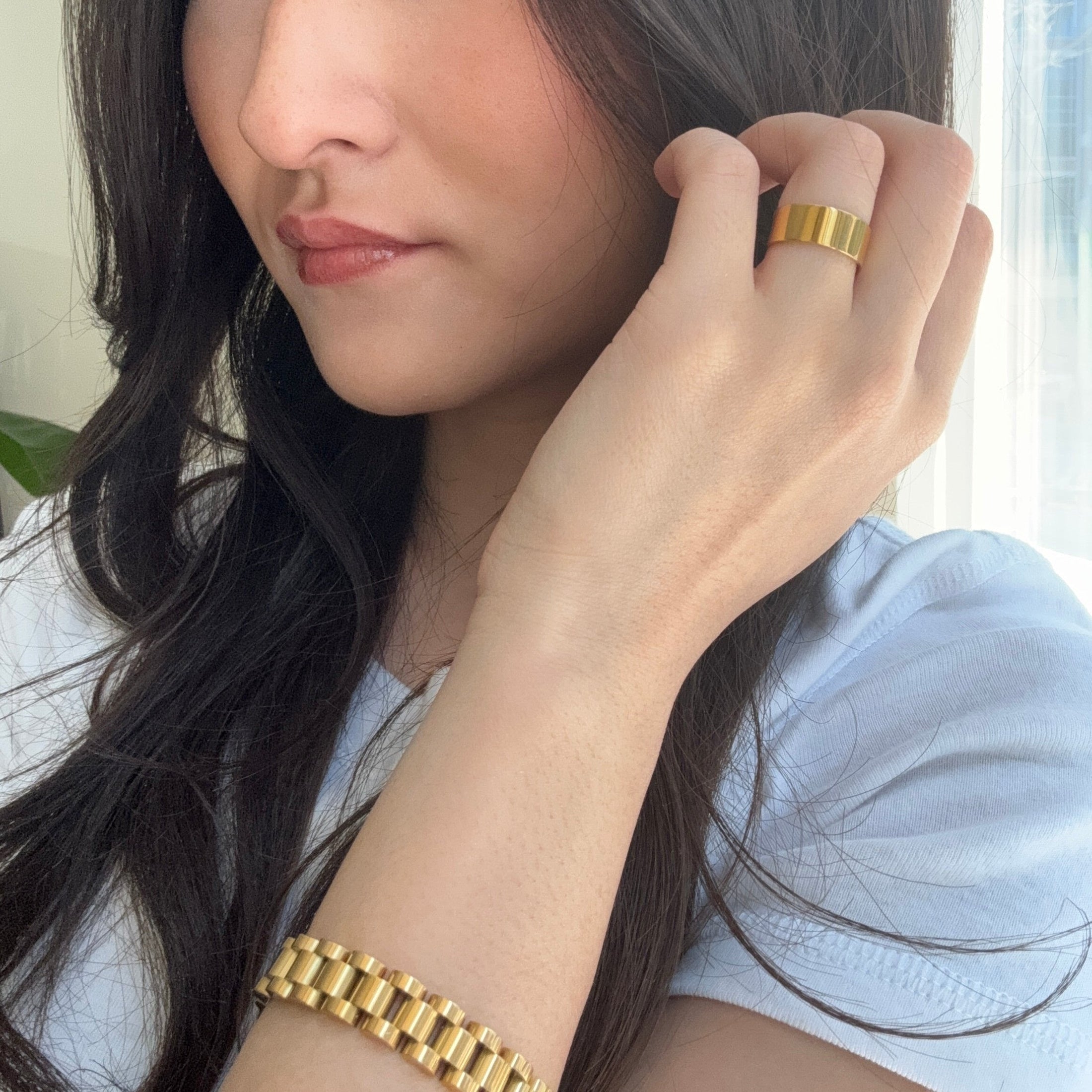 Stainless steel gold polished band ring