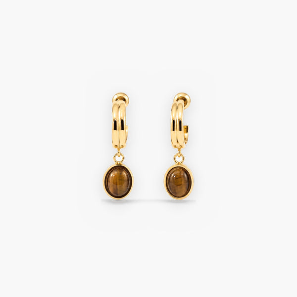 Tiger Eye Drop Hoop Earrings for Women