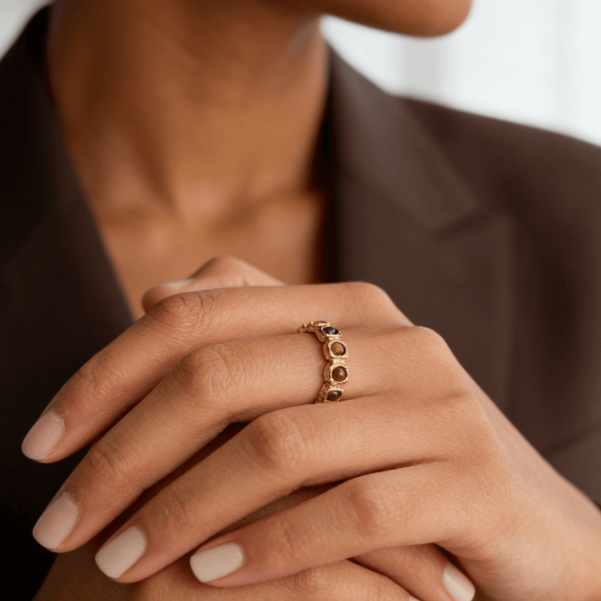 Tiger's Eye Band Ring, 18k gold-plated