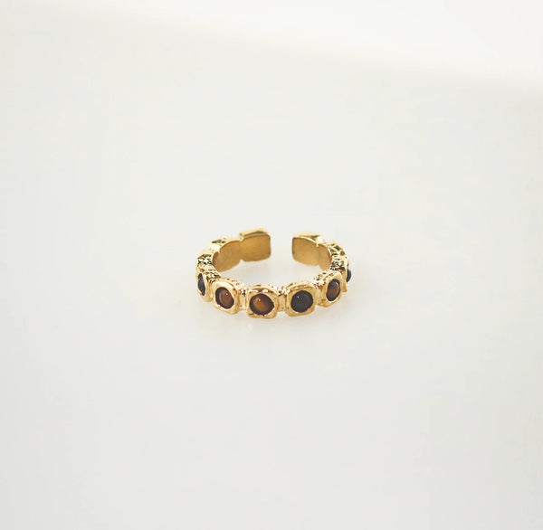 Tiger's Eye Band Ring – Gold Plated Stainless Steel