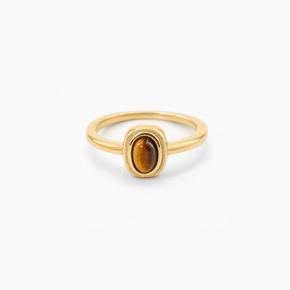 minimal tiger's eye ring in stainless steel, a gold waterproof tiger's eye ring for women