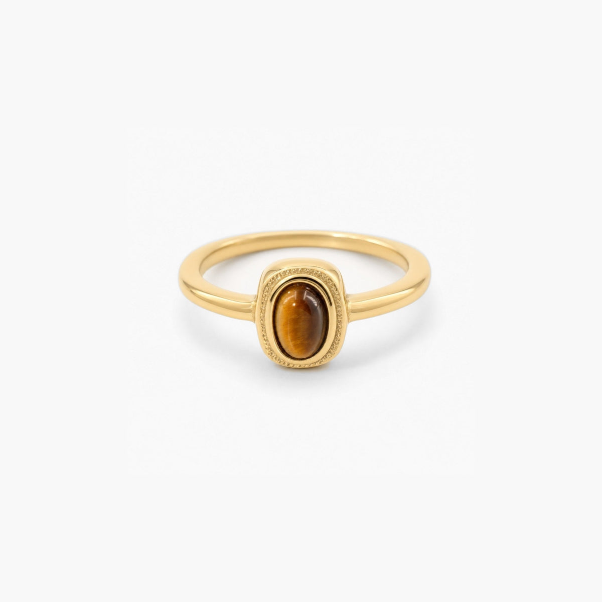 minimal tiger's eye ring in stainless steel, a gold waterproof tiger's eye ring for women