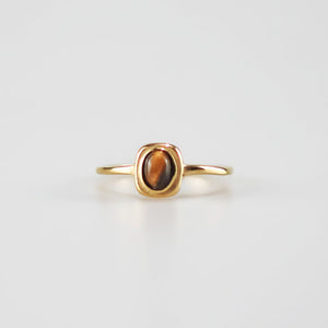 minimal tiger's eye ring in stainless steel, a gold waterproof tiger's eye ring for women