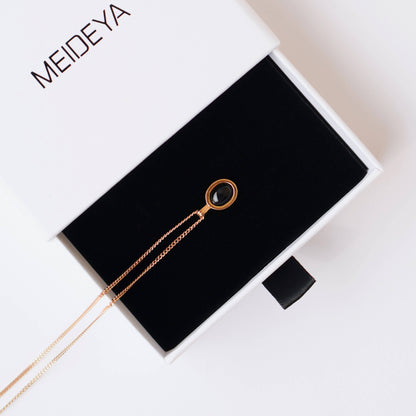 Tiny Black Onyx Necklace, waterproof 18k gold-plated stainless steel