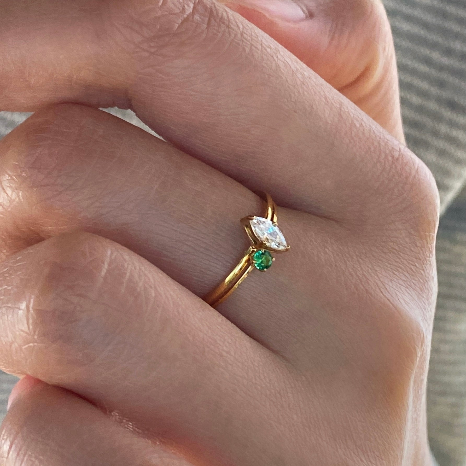Tiny Green Stone Stacking Ring, waterproof 18k gold-plated stainless steel