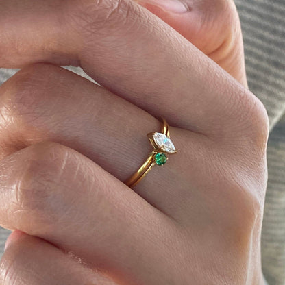 Tiny Green Stone Stacking Ring, waterproof 18k gold-plated stainless steel