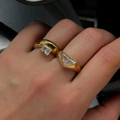 Trilliant Cut Gemstone Ring, waterproof 18k gold-plated stainless steel