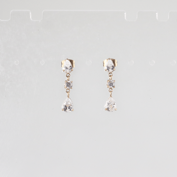 Triple CZ Drop Earrings – Waterproof 18k Gold Plated