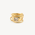 Triple Link Rectangle CZ Ring - 18k Gold Plated Stainless Steel