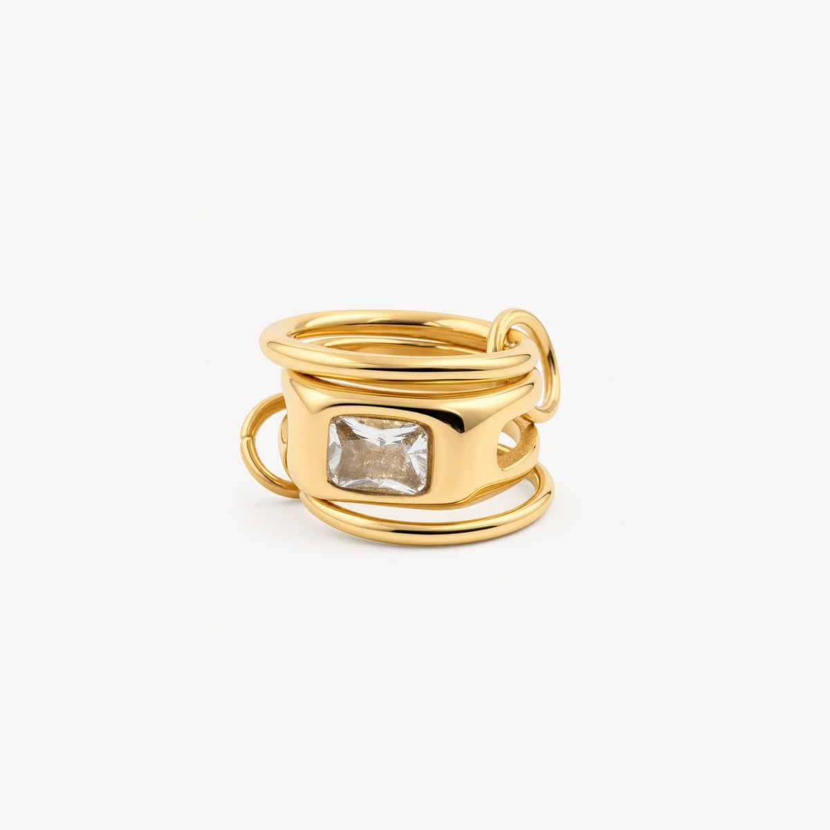 Triple Link Rectangle CZ Ring