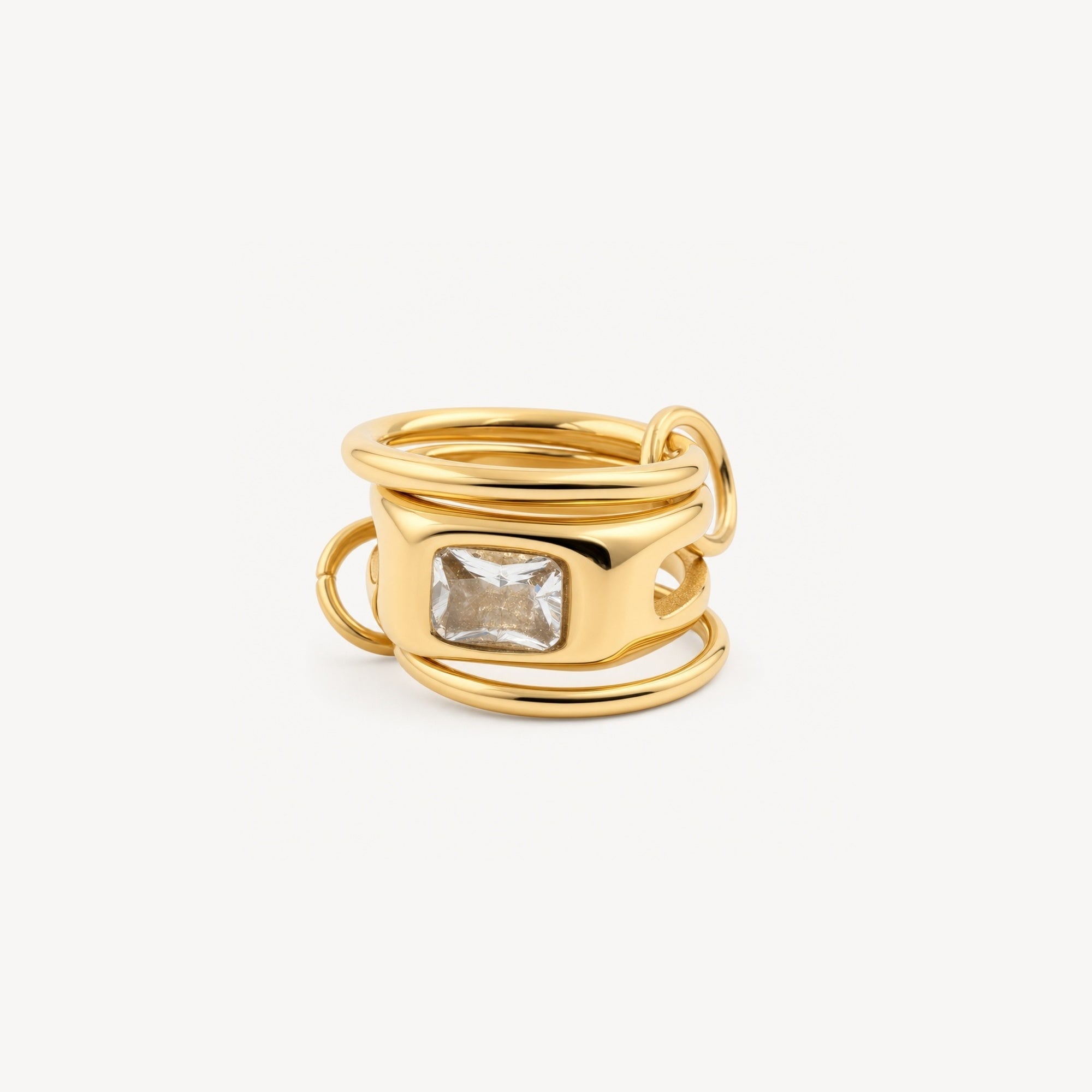 Triple Link Rectangle CZ Ring