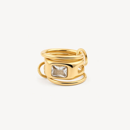 Triple Link Rectangle CZ Ring