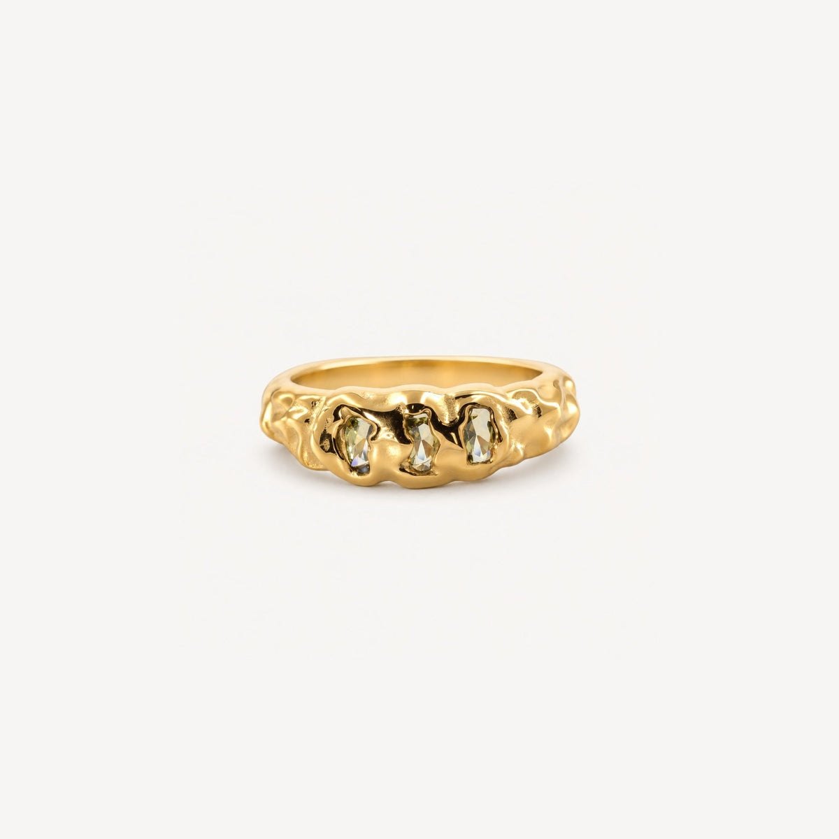 Triple Stone Hammered Ring 