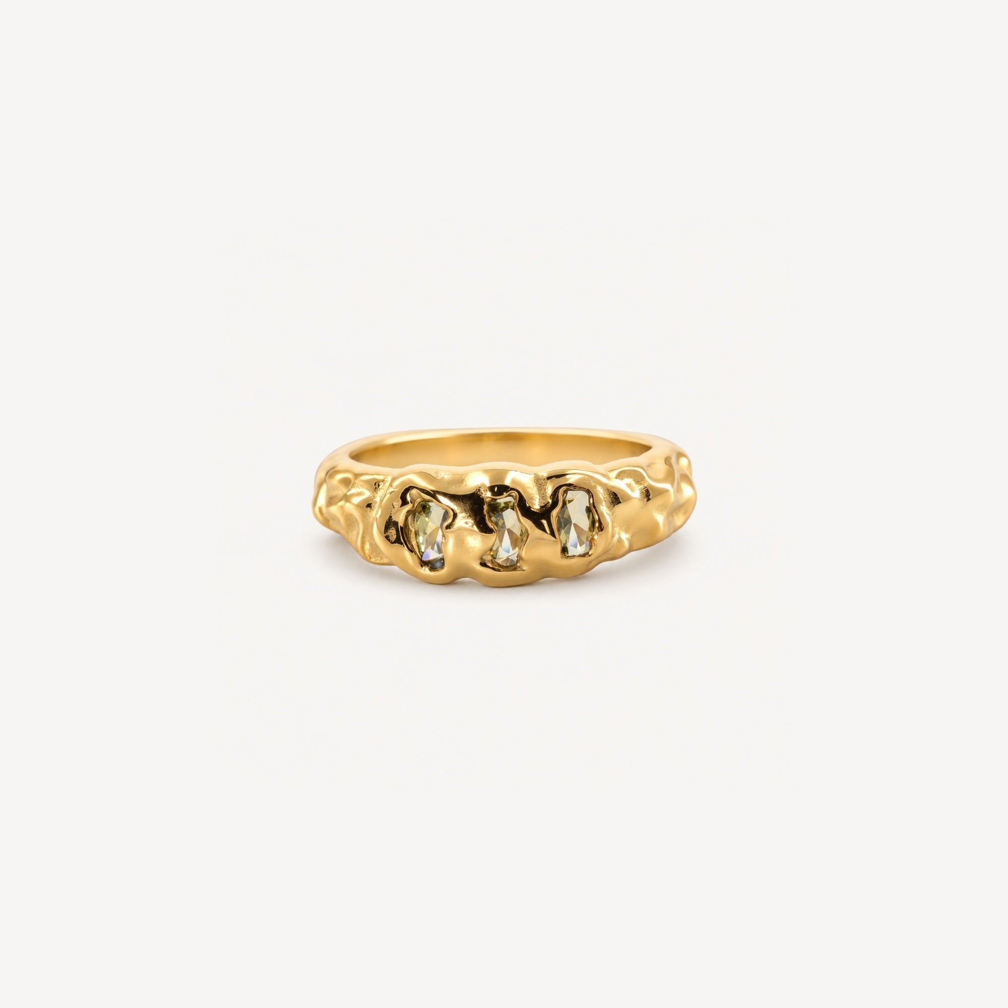 Triple Stone Hammered Ring 