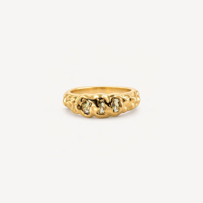 Triple Stone Hammered Ring 