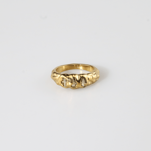 Triple Stone Hammered Ring – Waterproof Gold Plated Ring