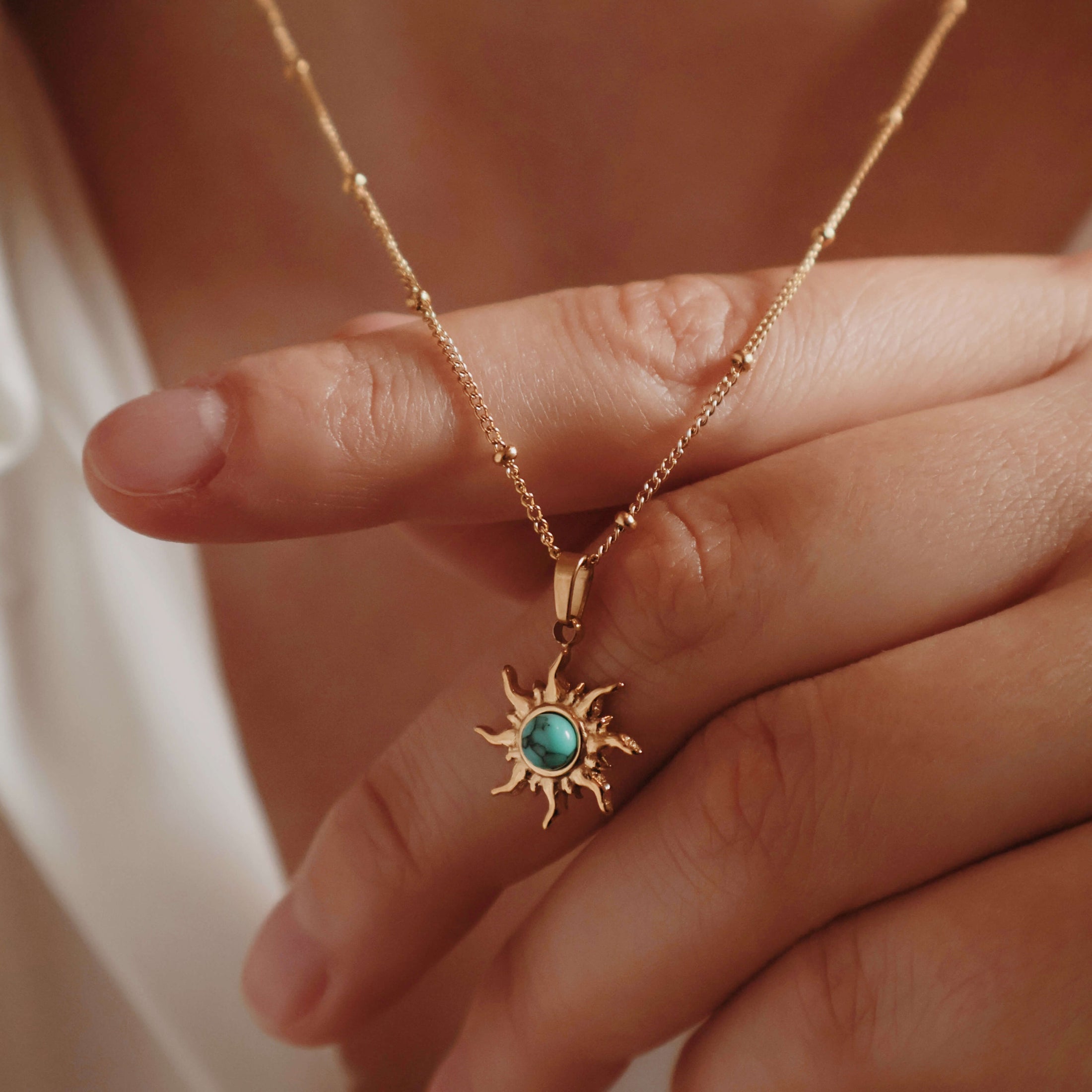 Turquoise Sun Necklace, waterproof 18k gold-plated stainless steel