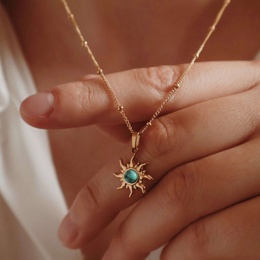 Turquoise Sun Necklace, waterproof 18k gold-plated stainless steel