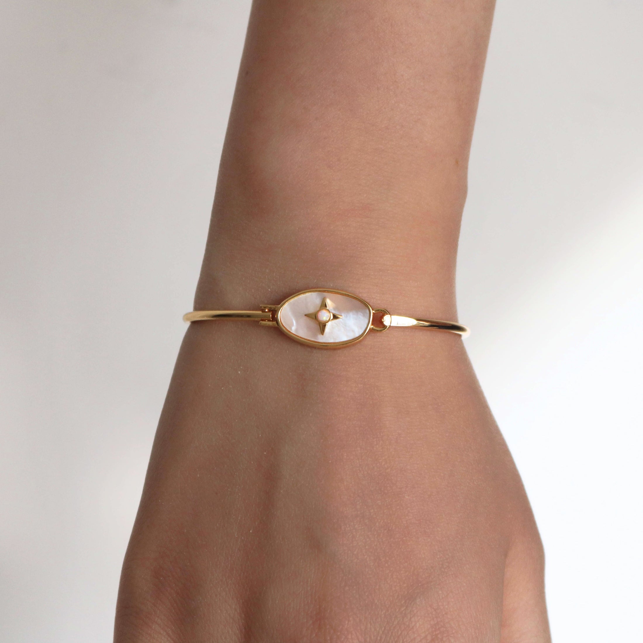 Gold Plated Vintage Celestial Bracelet with Pearl & Opal, 18k gold-plated