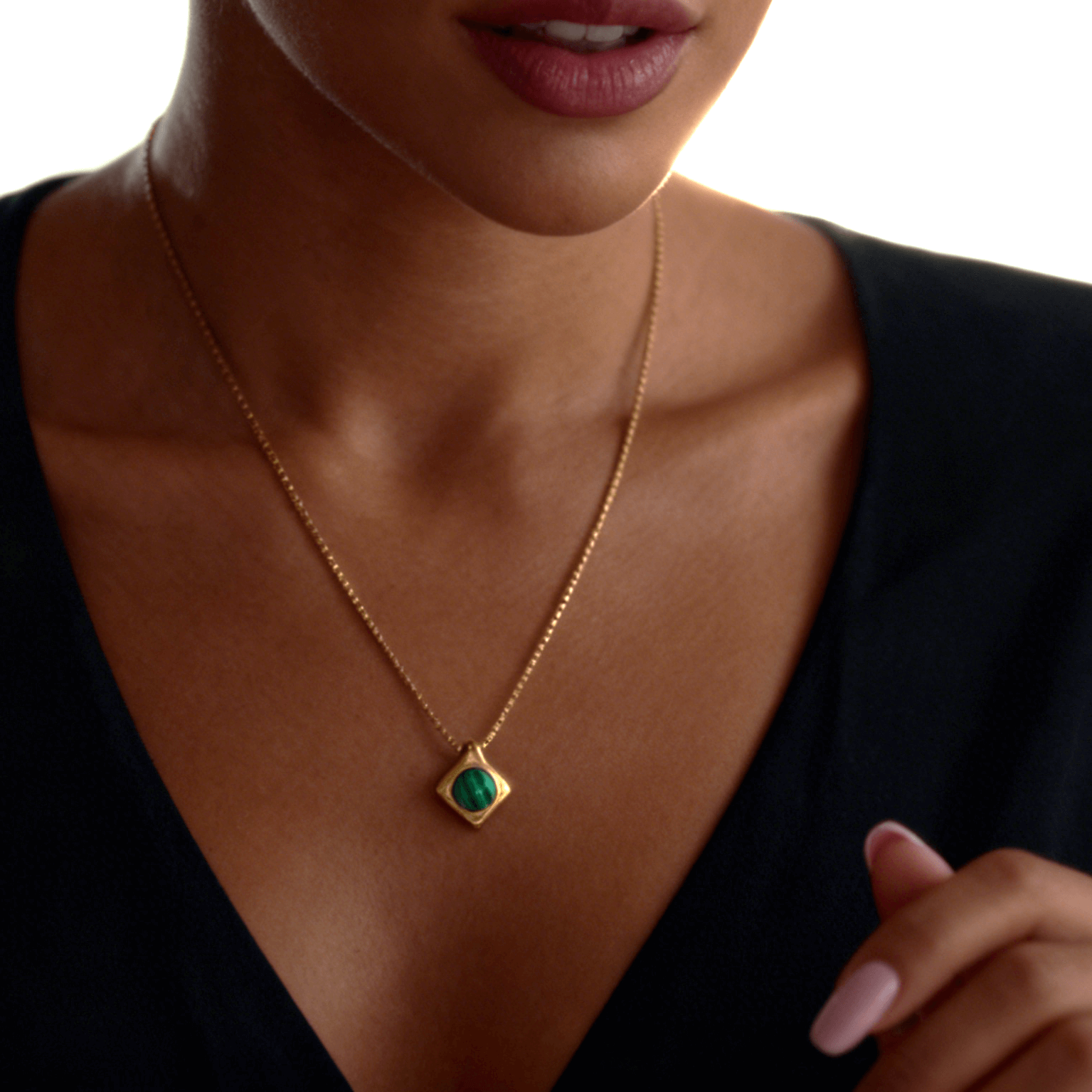 Wade Malachite Necklace, waterproof 18k gold-plated stainless steel