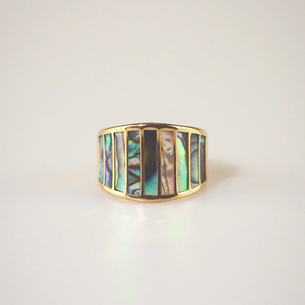 Striped Mother of Pearl Ring - Abalone | Waterproof 18k Gold Plated