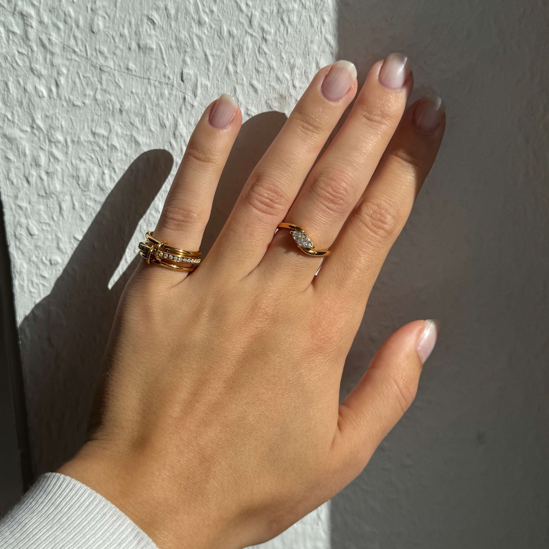 Waterproof Gold Stacking Ring with Zircon Stones, 18k gold-plated stainless steel