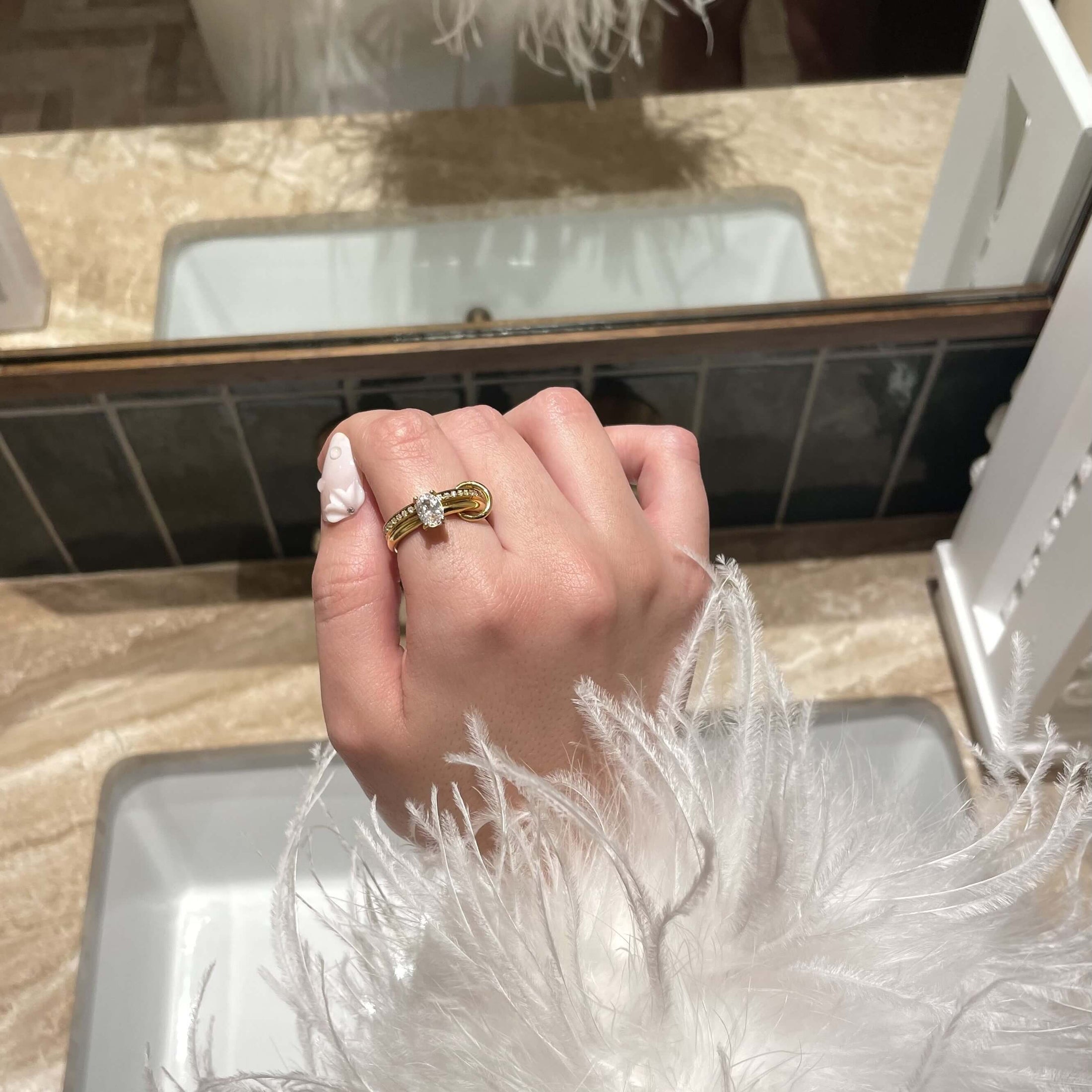 Oval Pave Duo Ring Set, waterproof 18k gold-plated stainless steel