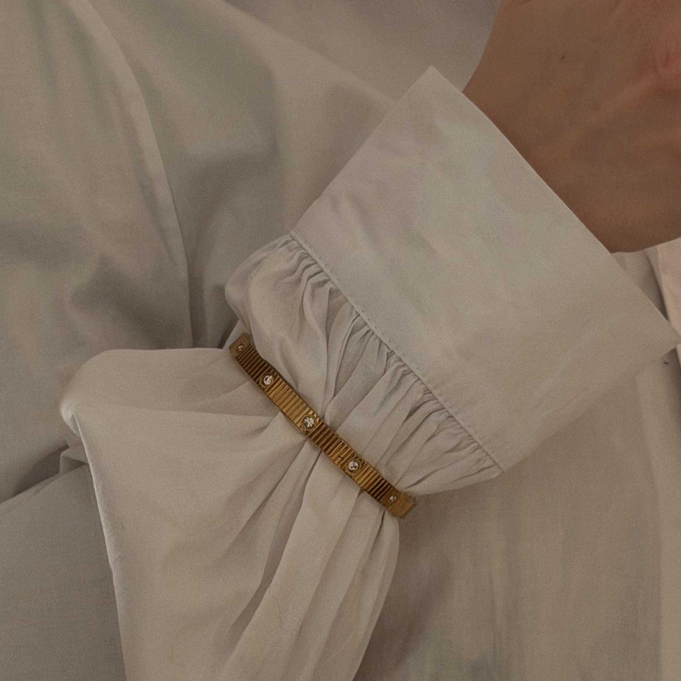 Waterproof Ribbed Crystal Bangle Bracelet, 18k gold-plated stainless steel