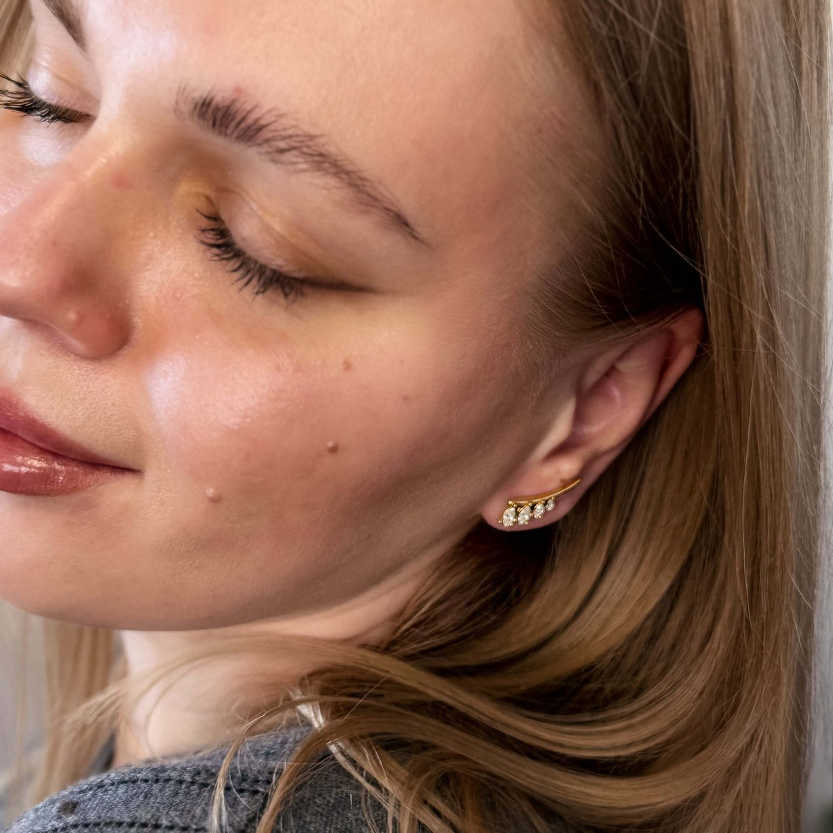 Waterproof Gold Marquise Cluster Ear Climbers, 18k gold-plated stainless steel