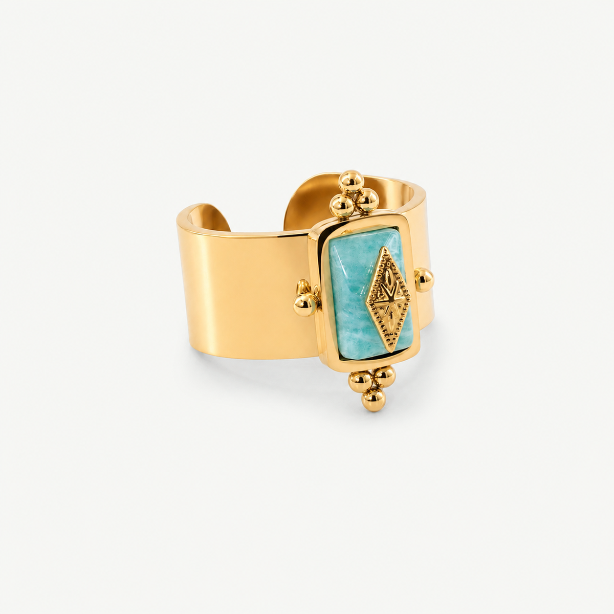 Royal Knight Ring with Amazonite - Vintage Gold