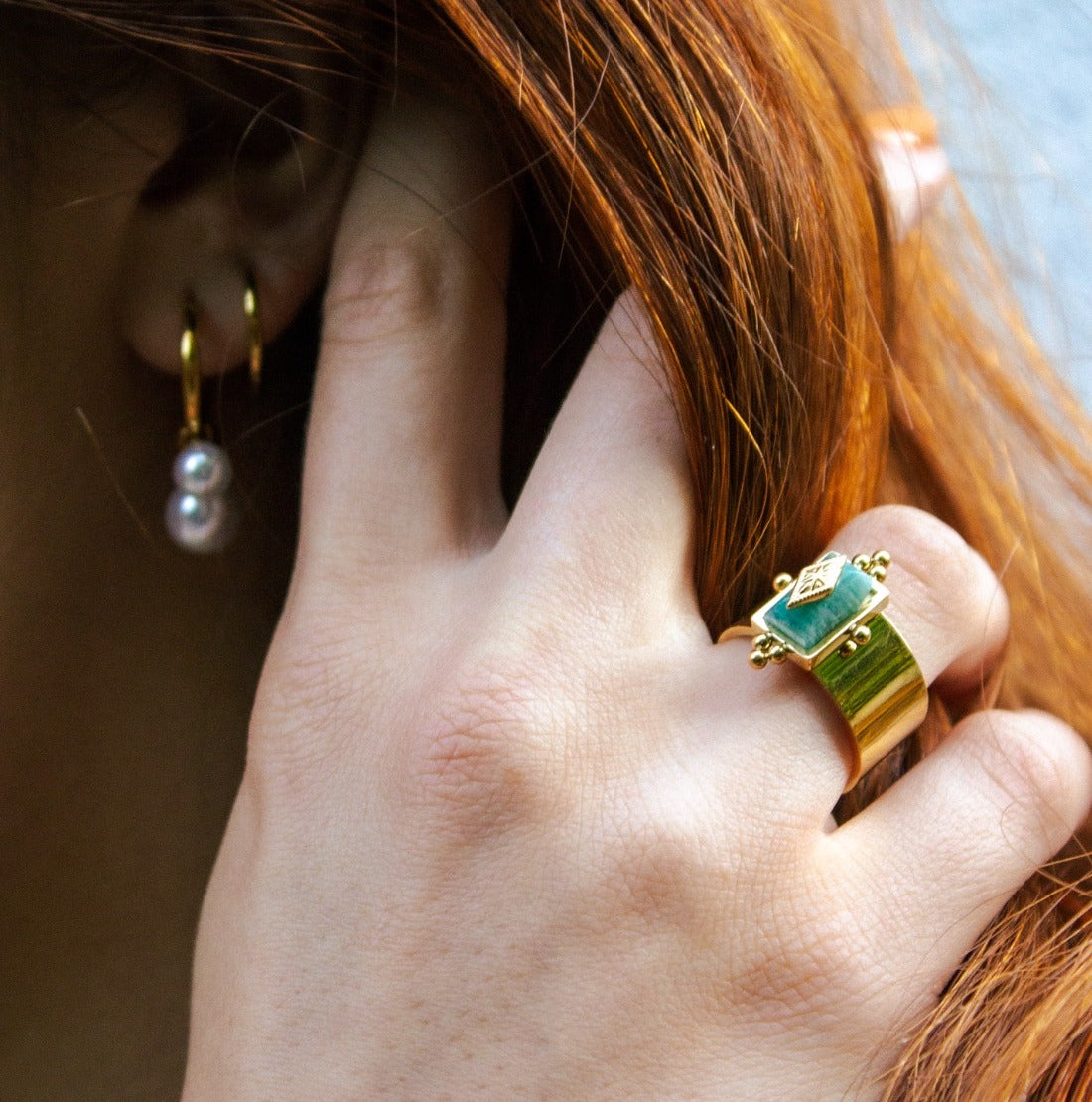 Amazonite Gemstone Ring in boho style