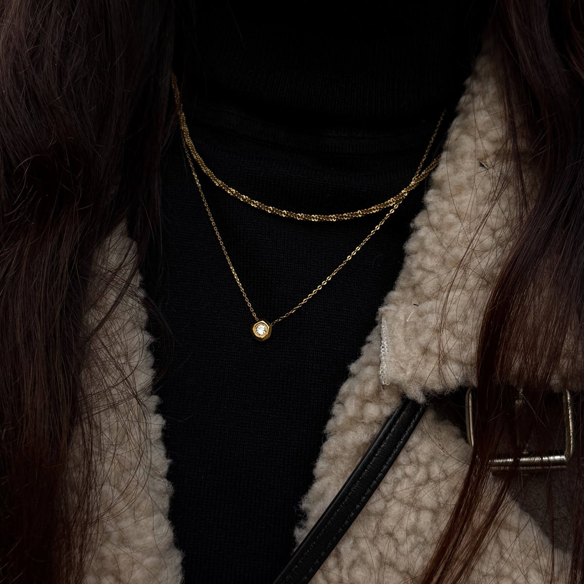 Hexa Spark Necklace, waterproof 18k gold-plated stainless steel