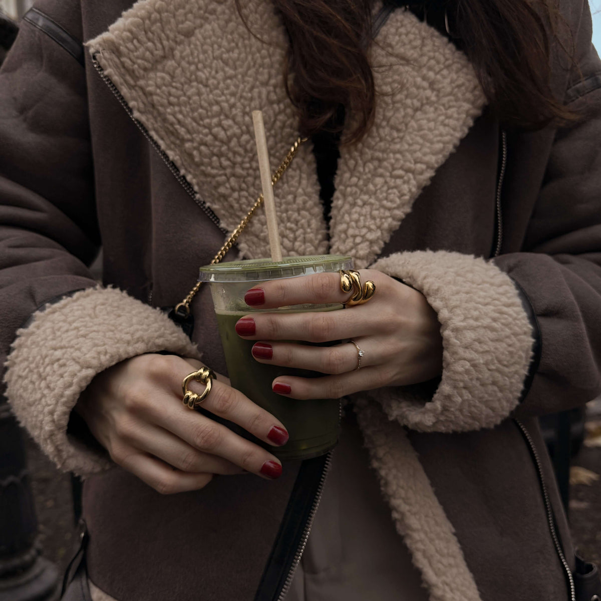 Double Loop Gold Ring, waterproof 18k gold-plated stainless steel