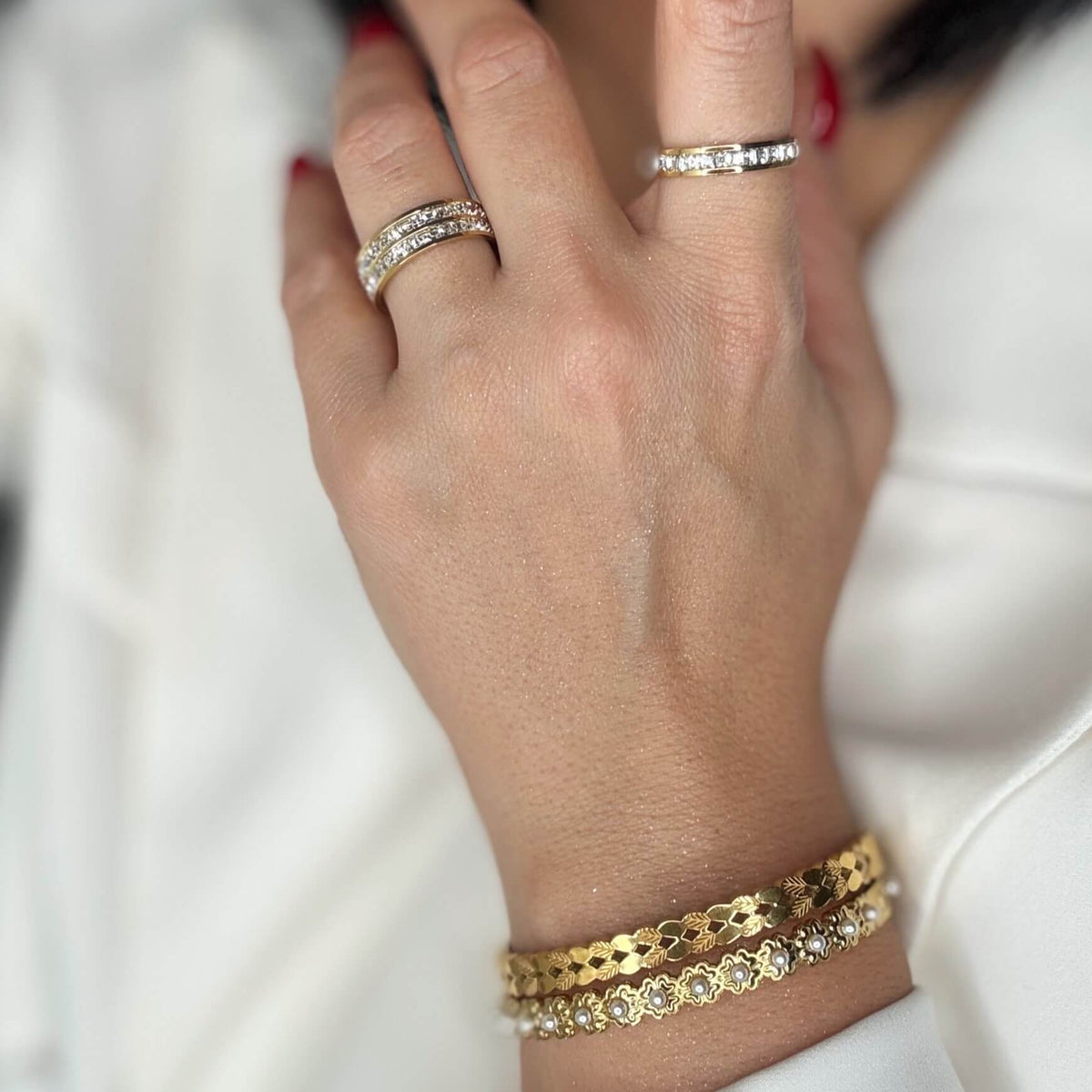 Waterproof 18k Gold Plated Stainless Steel Eternity Ring, 18k gold-plated stainless steel