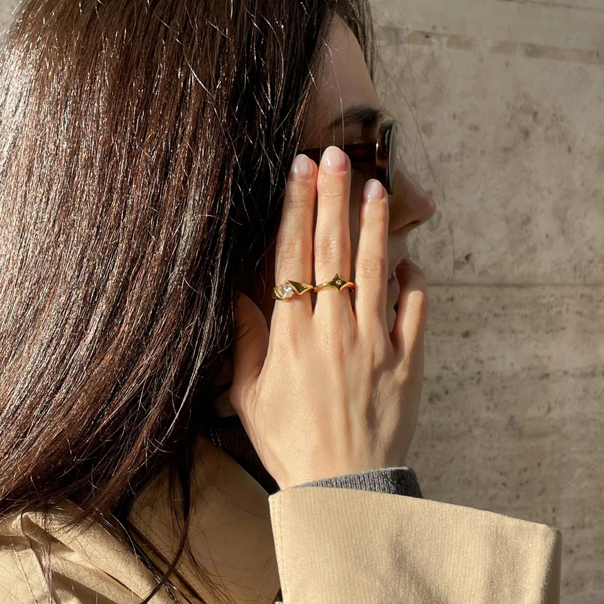 Waterproof Oval Bypass Wrap Ring in Gold, 18k gold-plated stainless steel