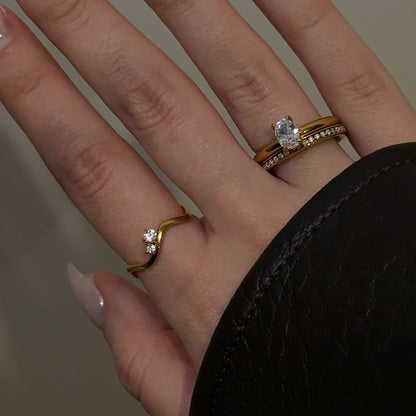 Meideya Oval Pave Duo Ring Set, waterproof 18k gold-plated stainless steel