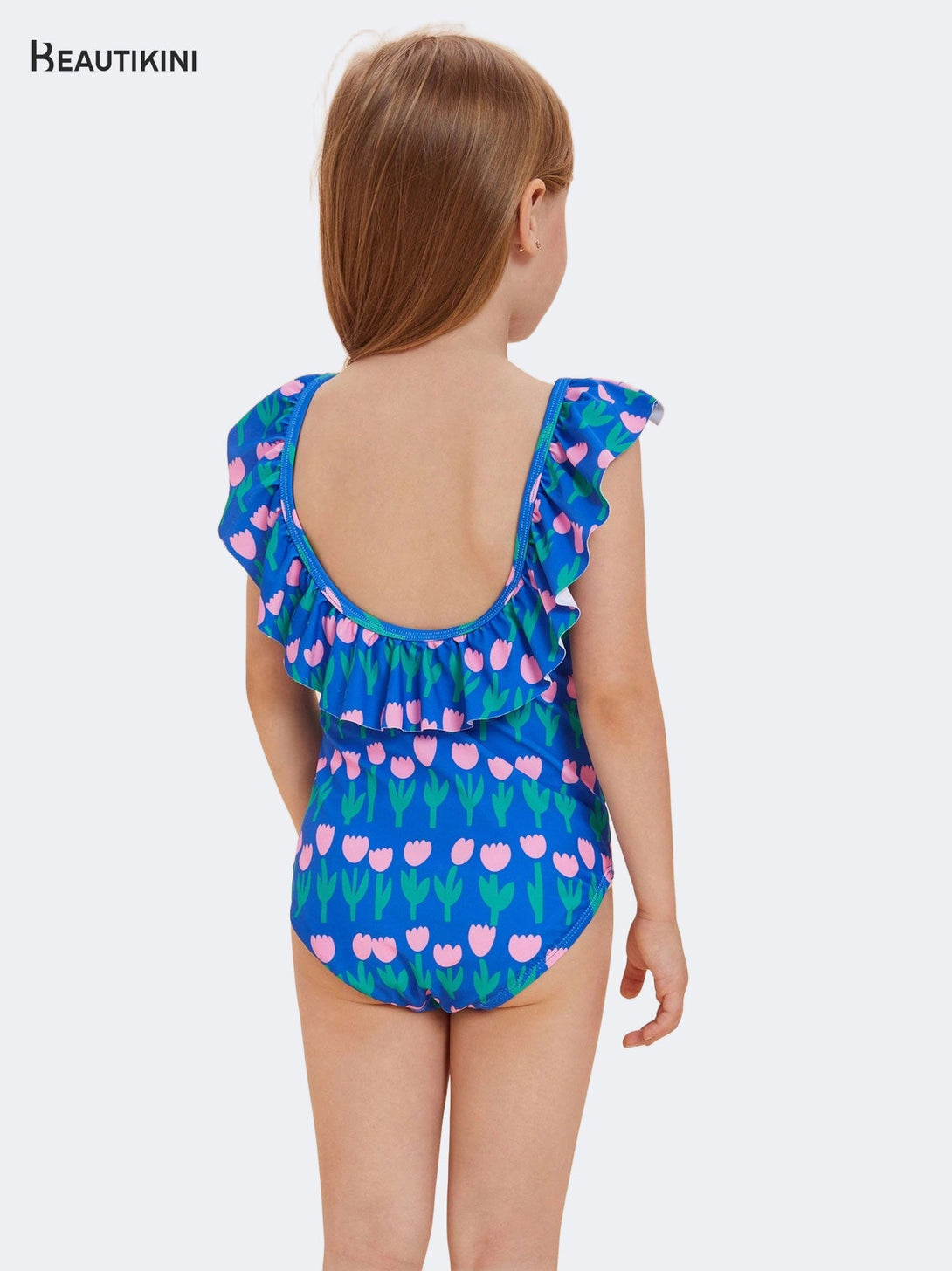 BEAUTIKINI Girls' Blue Tulip - Print Ruffled One - piece Swimsuit - Stylr