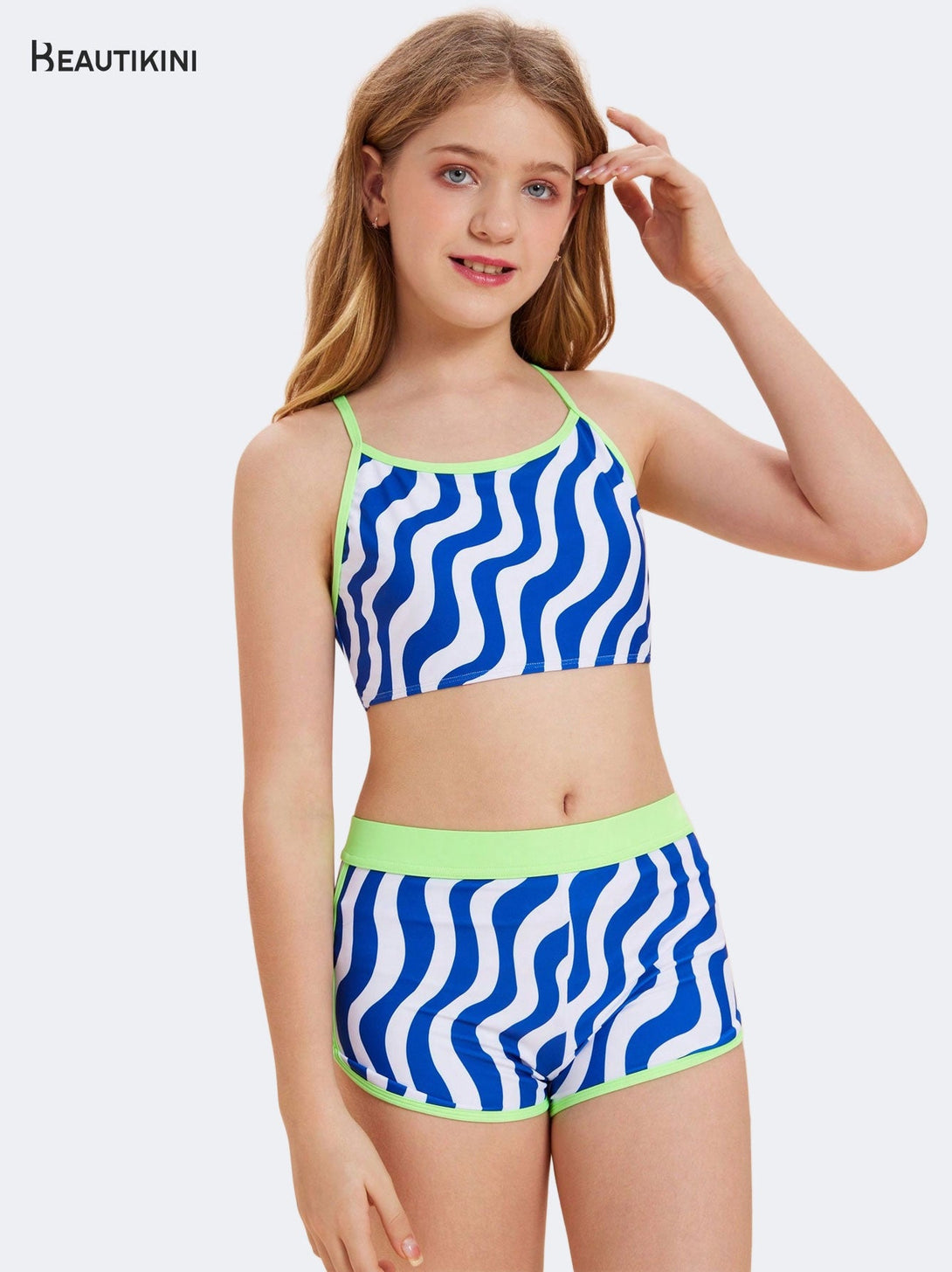 BEAUTIKINI Girls' Blue - White Wavy Two - piece Swimsuit - Stylr