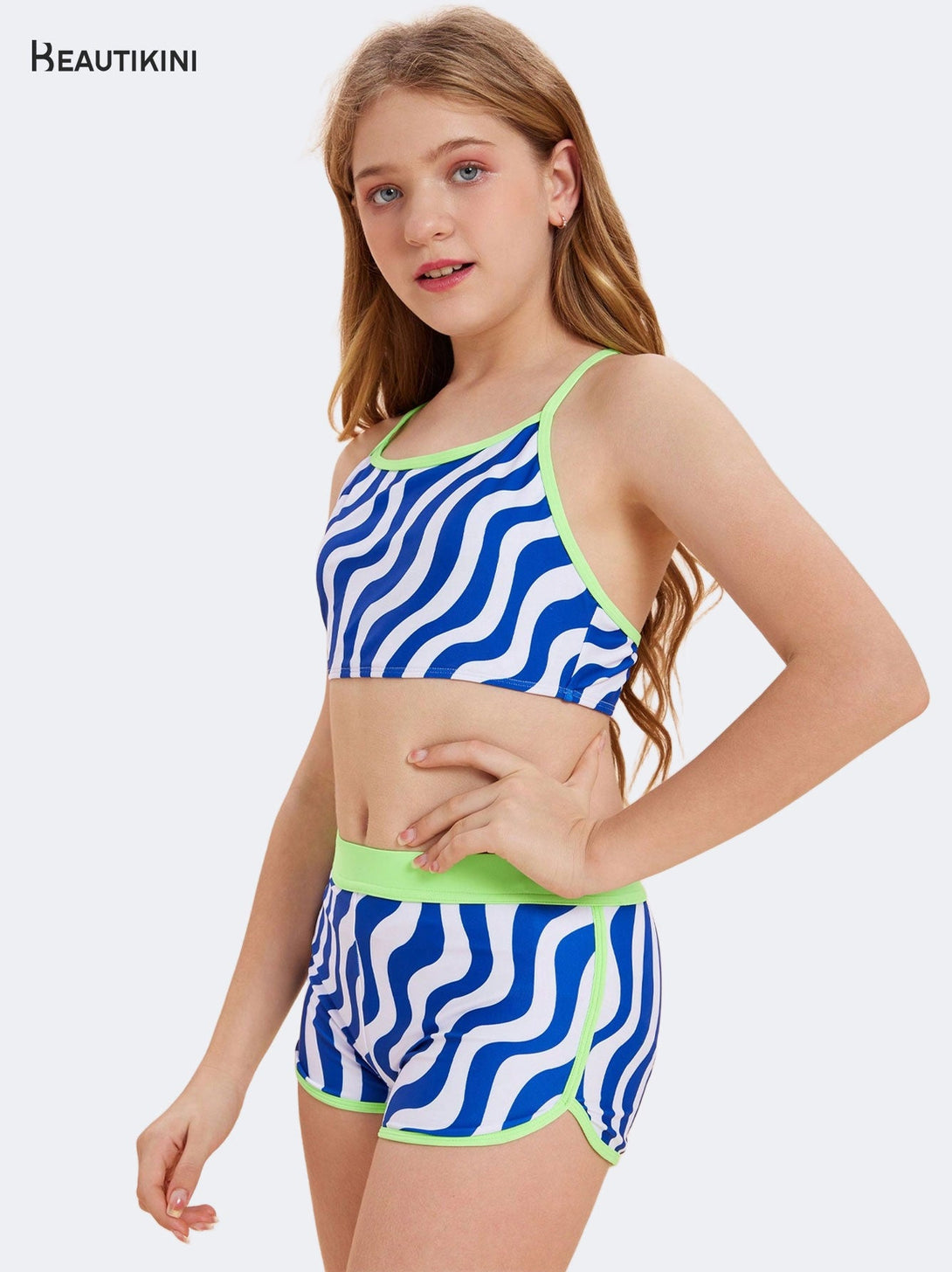 BEAUTIKINI Girls' Blue - White Wavy Two - piece Swimsuit - Stylr