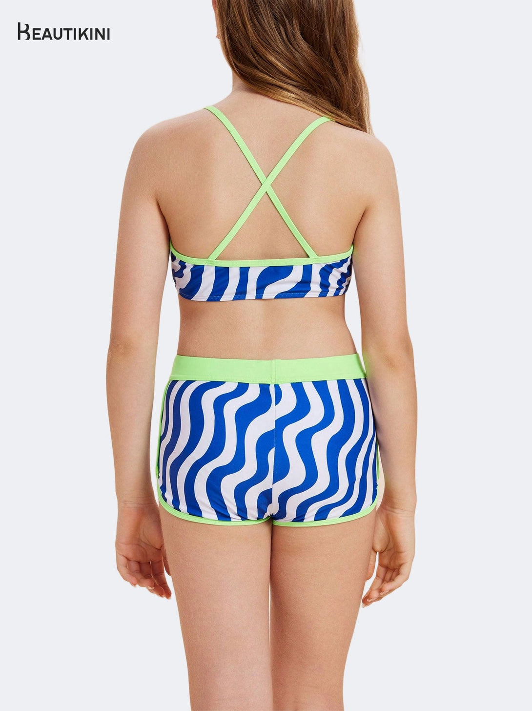 BEAUTIKINI Girls' Blue - White Wavy Two - piece Swimsuit - Stylr