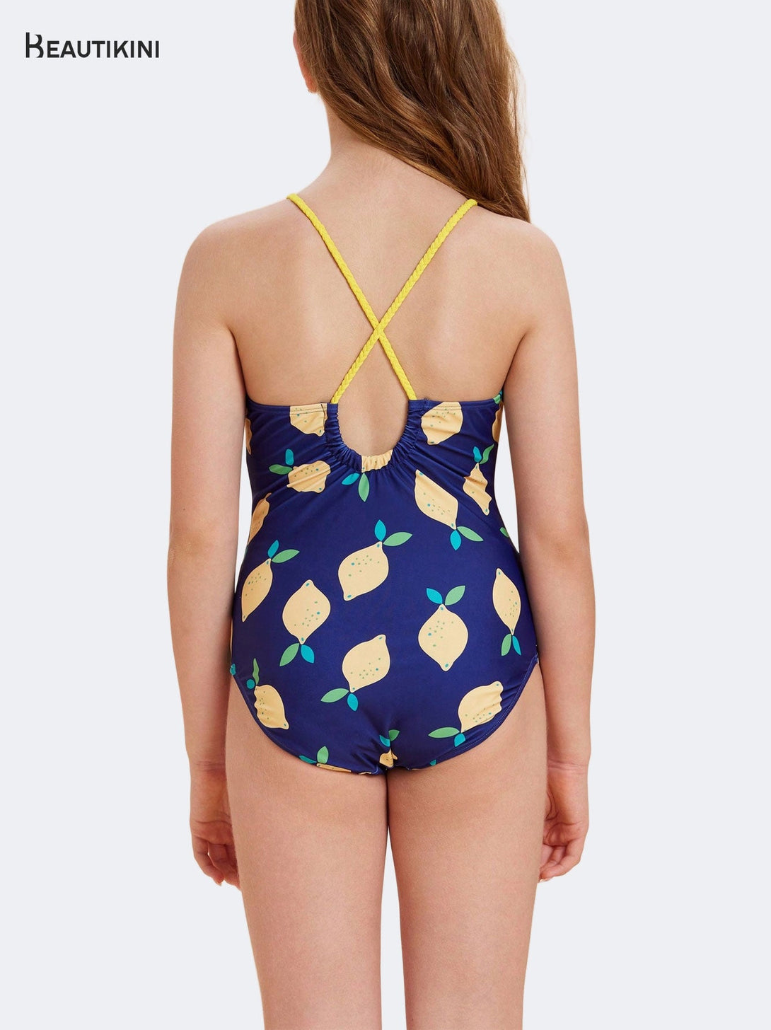 BEAUTIKINI Girls' Lemon - Print Crisscross - Strap One - piece Swimsuit - Stylr