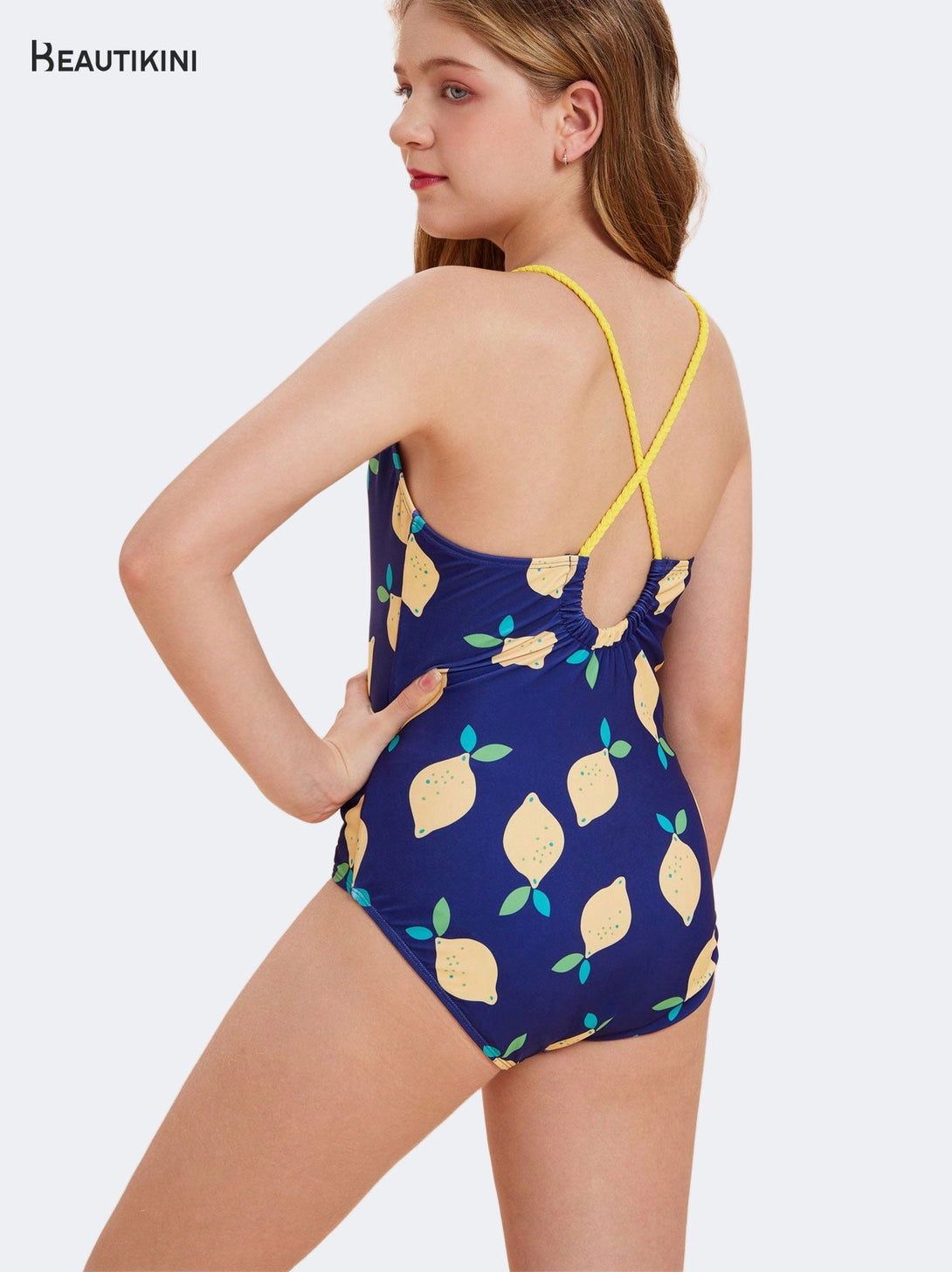BEAUTIKINI Girls' Lemon - Print Crisscross - Strap One - piece Swimsuit - Stylr