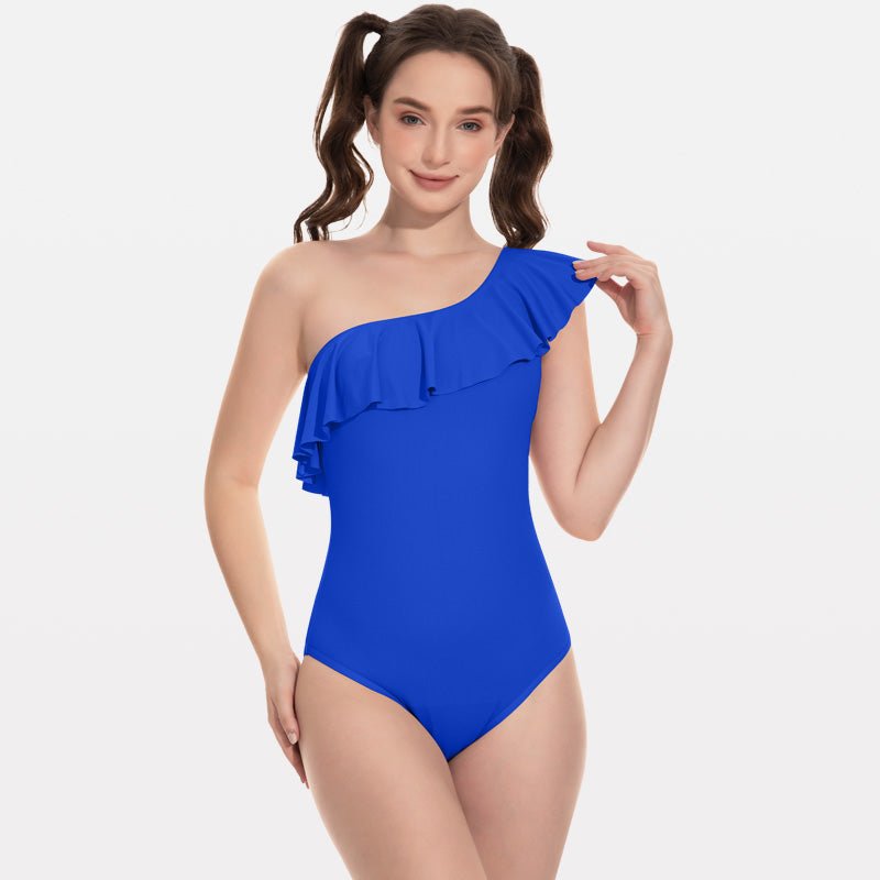 Women's Ruffle One Shoulder Swimsuits One Piece Tummy Control