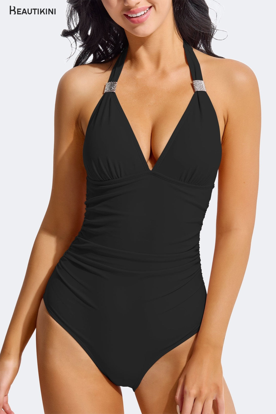 BEAUTIKINI Women's Black Halter One - Piece Swimsuit - Stylr