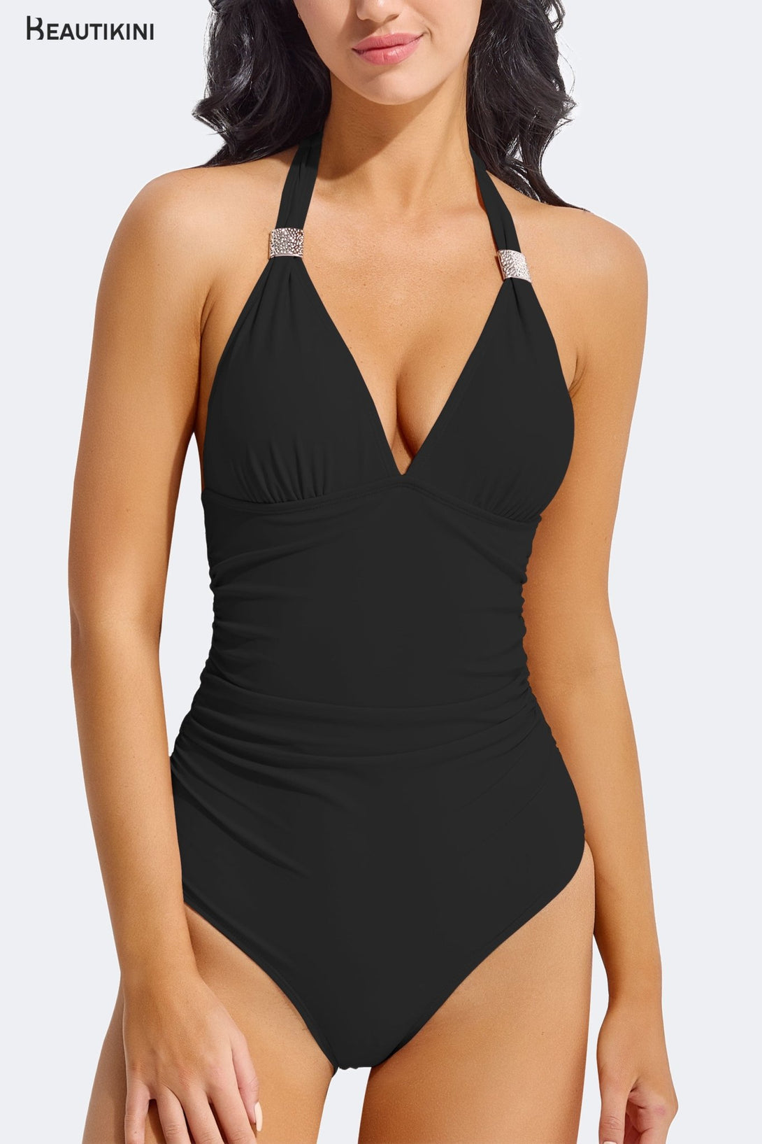BEAUTIKINI Women's Black Halter One - Piece Swimsuit - Stylr