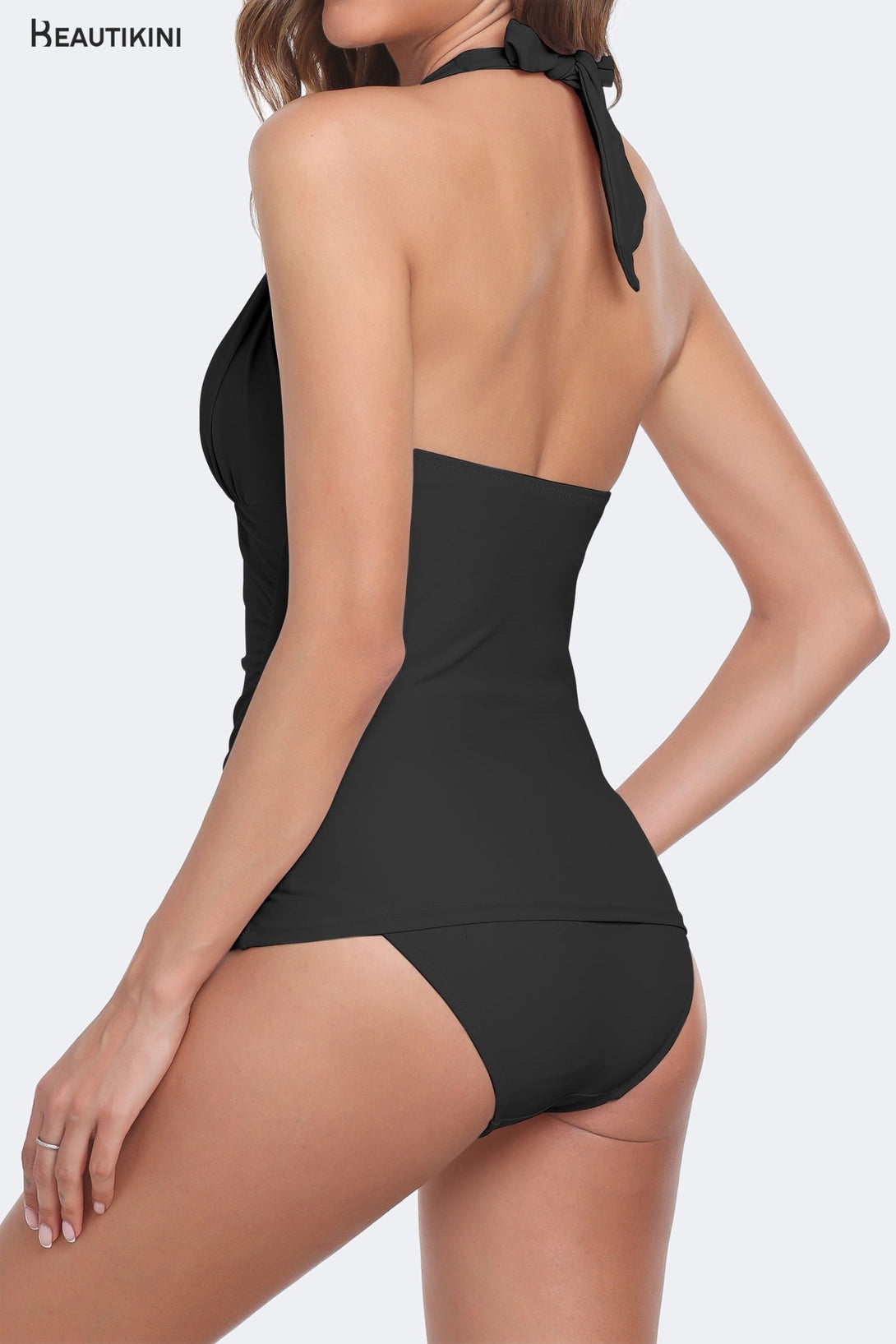 BEAUTIKINI Women's Black Halter Tankini Set - Stylr