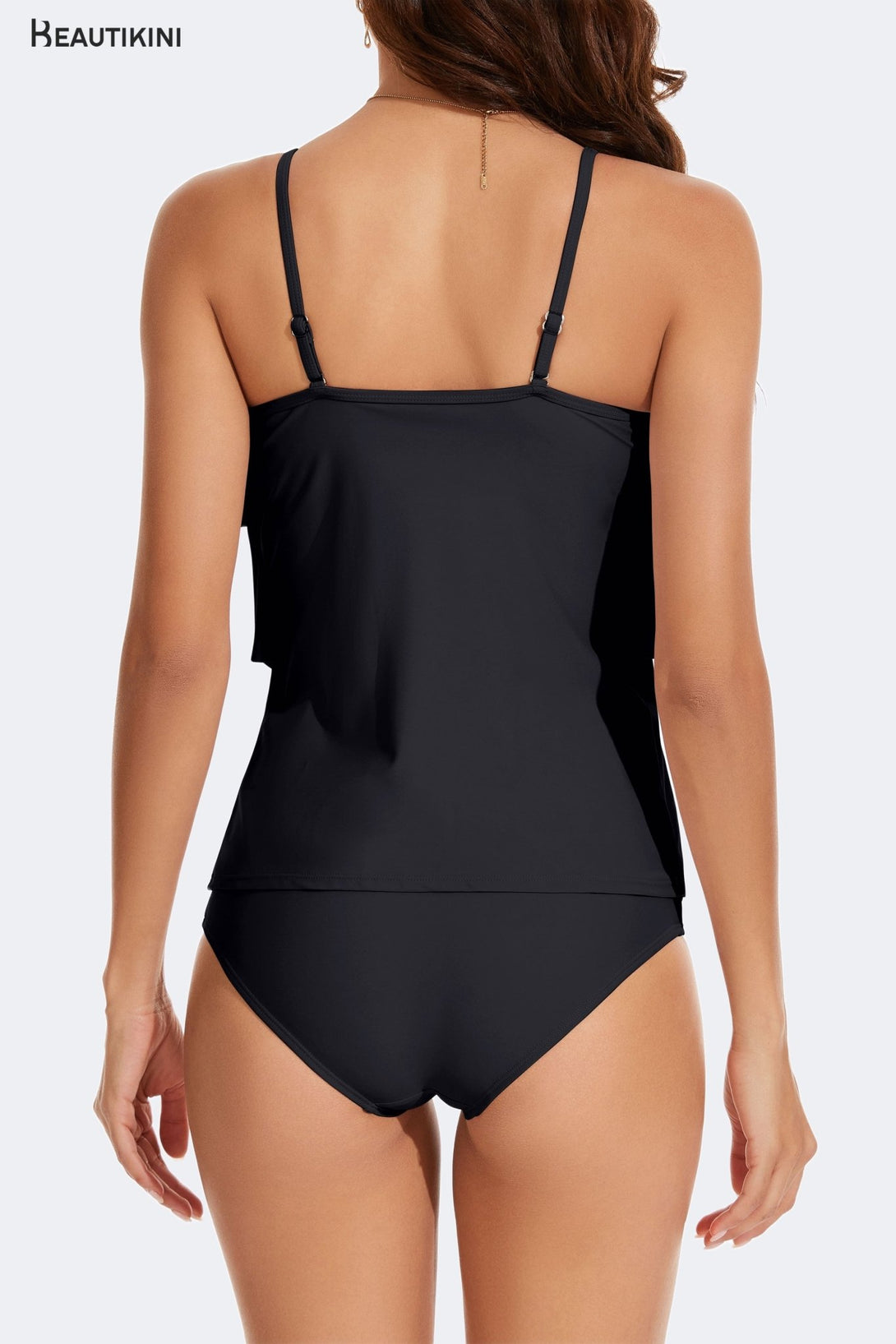 BEAUTIKINI Women's Black Ruffled Tankini Set - Stylr